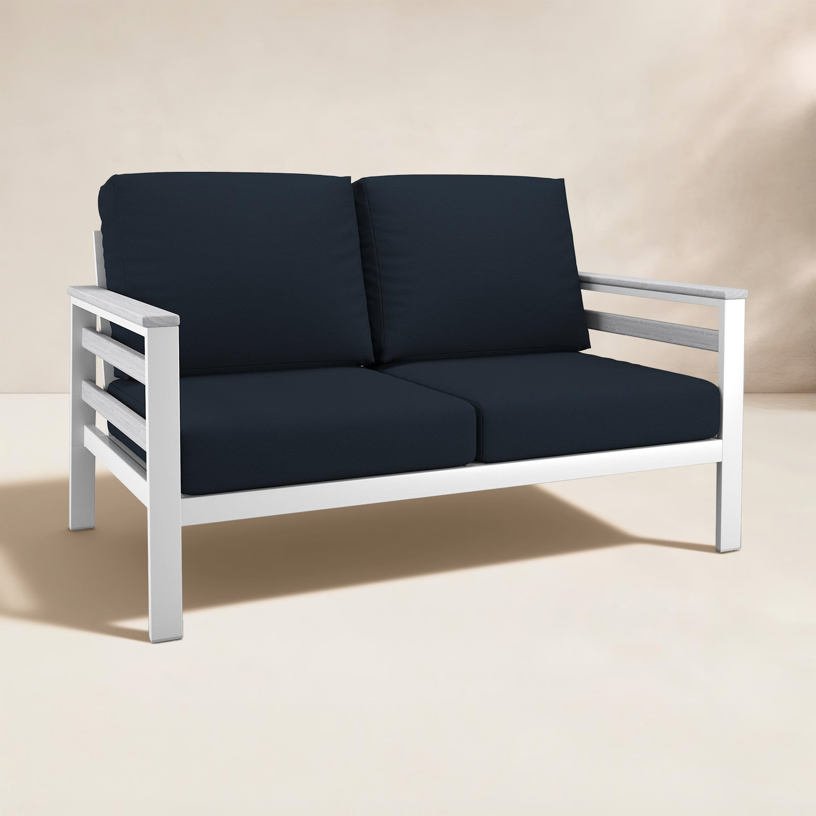 Townsend 55" Sunbrella® Patio Loveseat, Light Gray, Canvas Navy