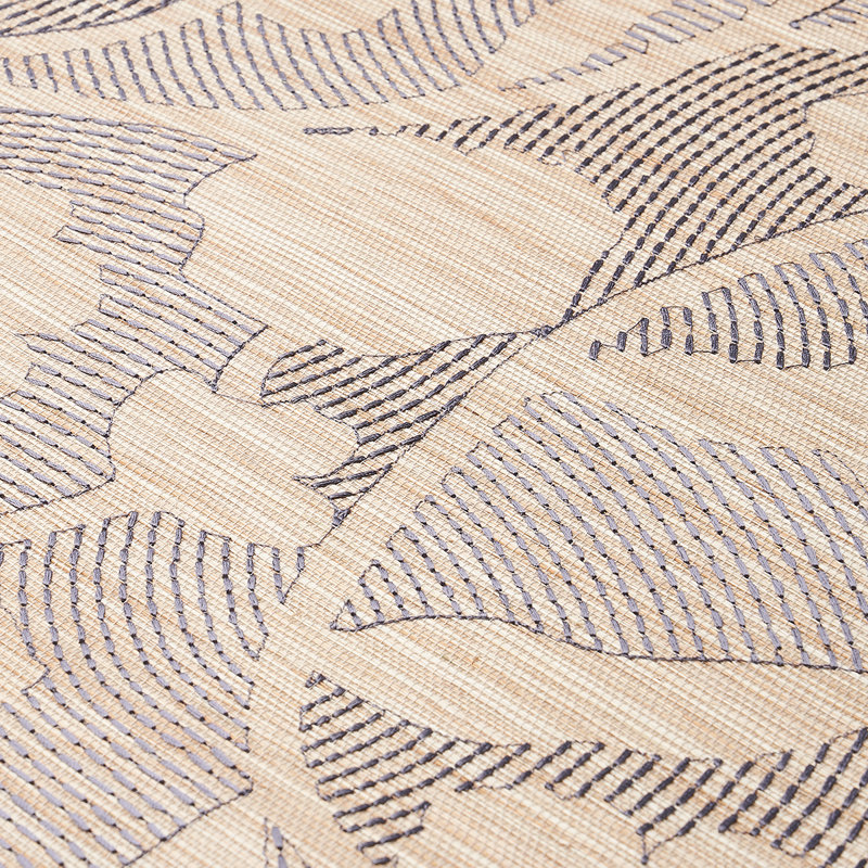Kantha Embroidered Flower Sisal Wallpaper