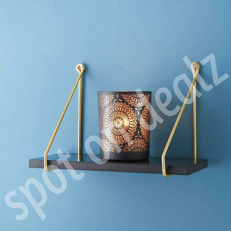 Addre Floating Shelf, 20cm H x 40cm W x 15cm D, Black/Gold