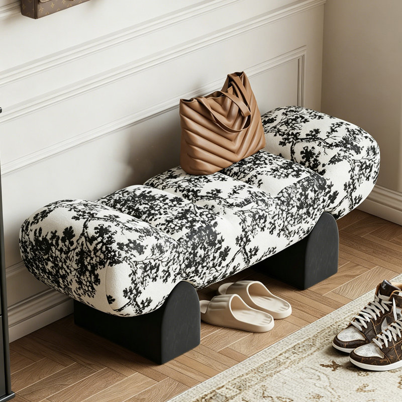 Banc en maille de 39,37 po de style Mid-Century moderne noir et blanc, 19.69" H x 59.06" W x 15.75" D