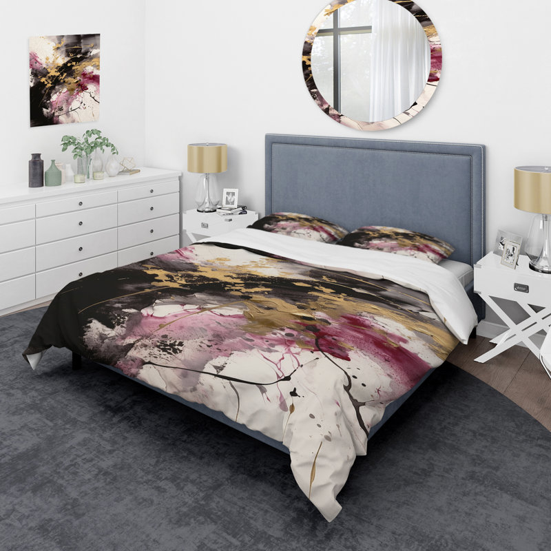 Ensemble de housse de couette en microfibre / polyester Gold and Pink Fluid Fusion II Bedding