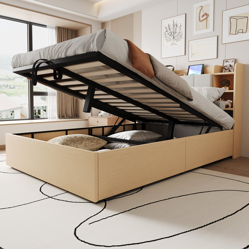 Hydraulic Storage Bed, Brown, European Double (140 x 200 cm)