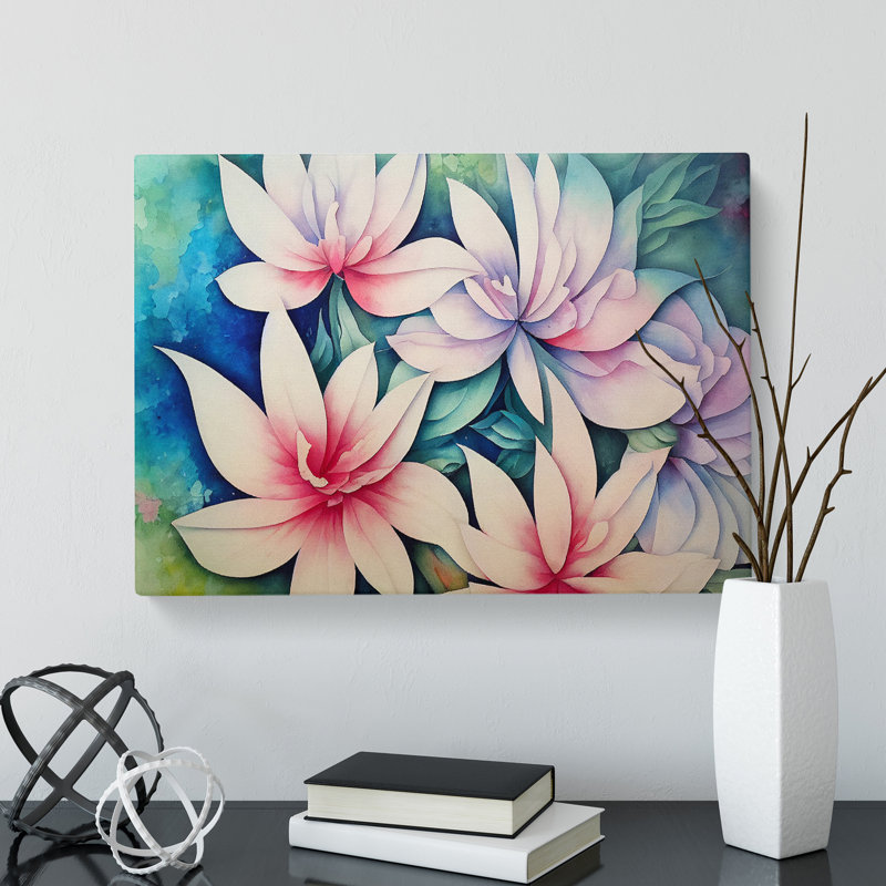 Cheerful Watercolour Flowers - Wrapped Canvas, 35cm H x 50cm W x 3cm D