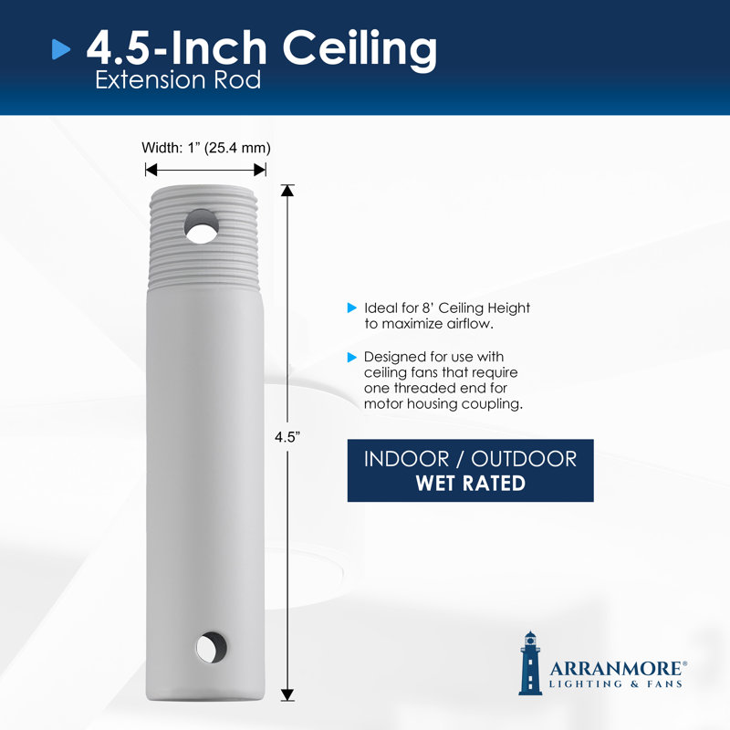 Steel Fan Threaded End Downrod, 4.5" H x 1.25" W x 1.25" D, White