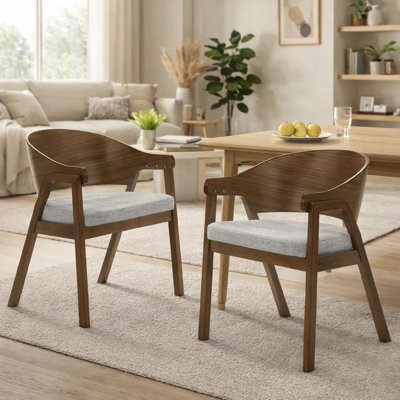 Ensemble de 2 fauteuils Lery, dossier courbé en bois de noyer brun, siège rembourré