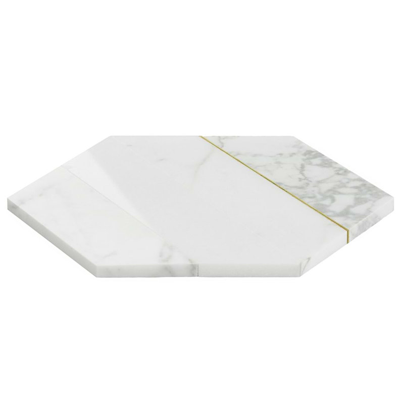 Margo 9" Hexagon Polished Calacatta Marble and Brass Mosaic Tile