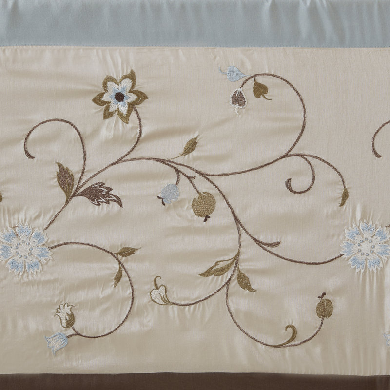 Serene Blue and Beige Floral Embroidered Valance