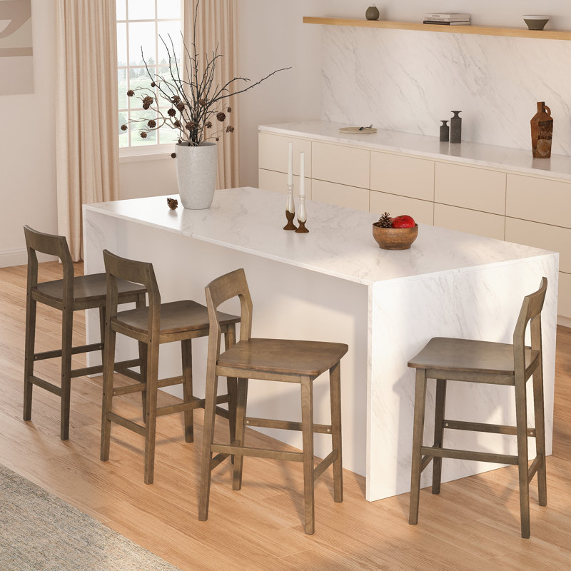 Solid Wood Counter Stool With Footrest, Dark Brown, 4