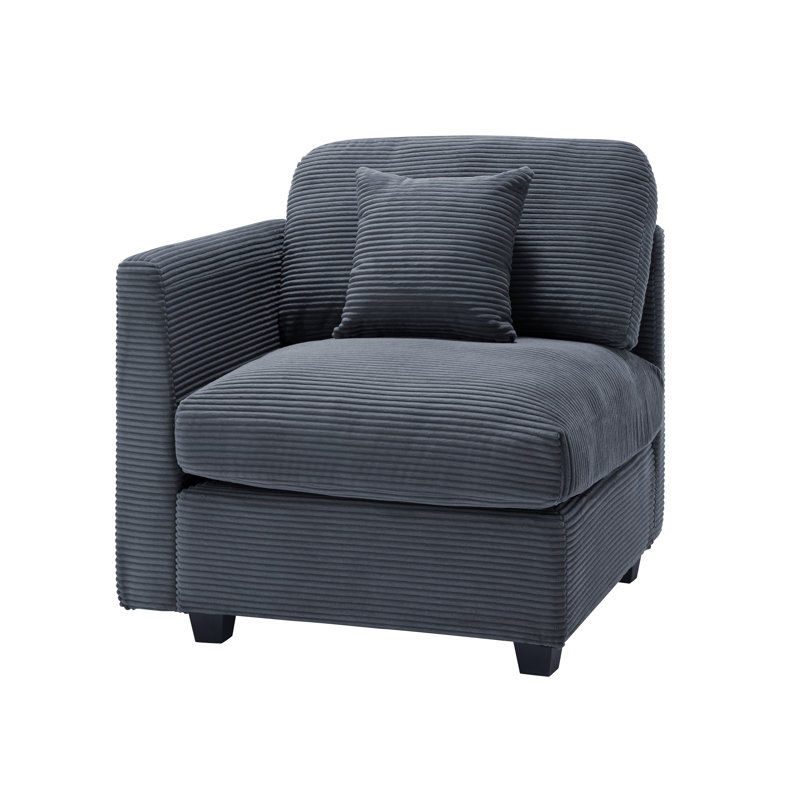 Zayva Corduroy Fabric Left Armrest Seat Module Side Chair For Modular Sectional Sofa, Dark Gray Corduroy 