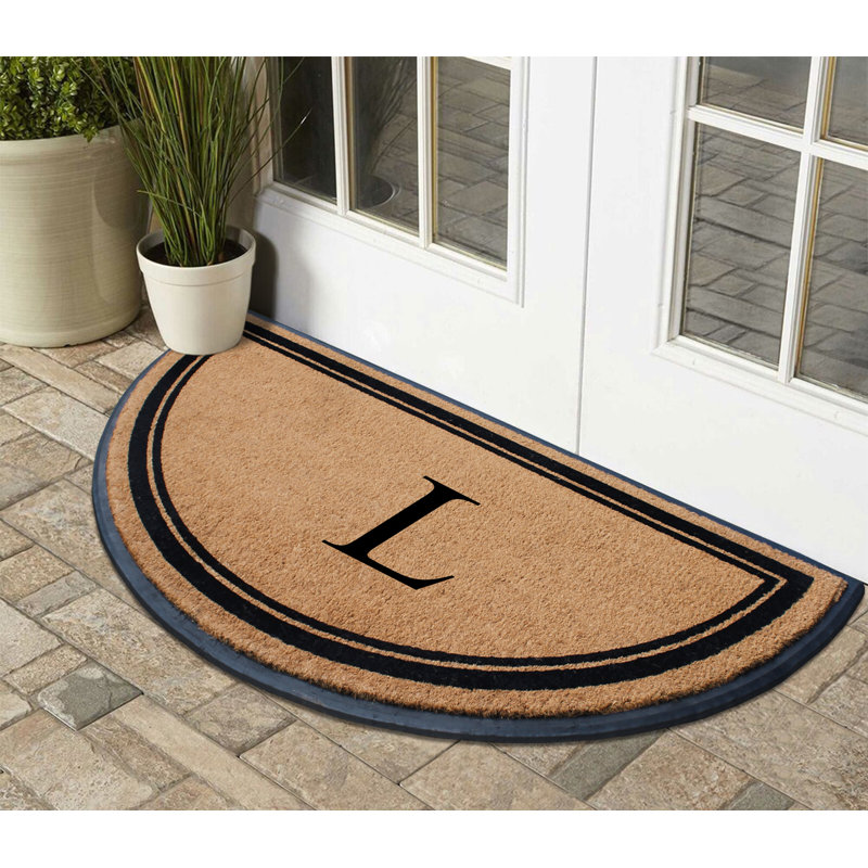 Jalacia Natural Coir & Rubber Half Round Monogrammed 36" x 72"  Non-Slip Outdoor Doormat, L