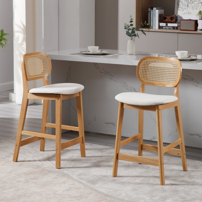 Azarah Solid Wood 25.5'' Counter Stool, Wood, Linen-Beige