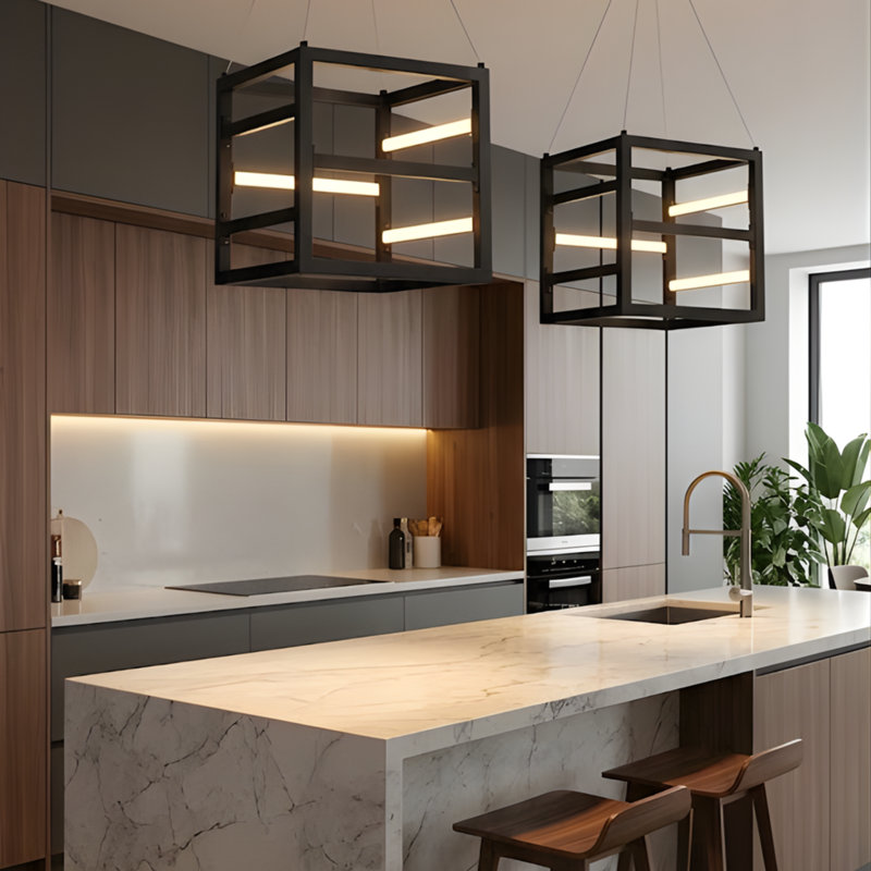 Luminaire suspendu carré à 1 lumière DEL, H 12 po x l 12 po x P 12 po