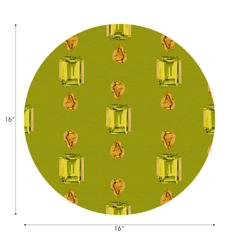 Gem Emeralds Vegan Leather Round Pebble Placemat, Acid, Peridot