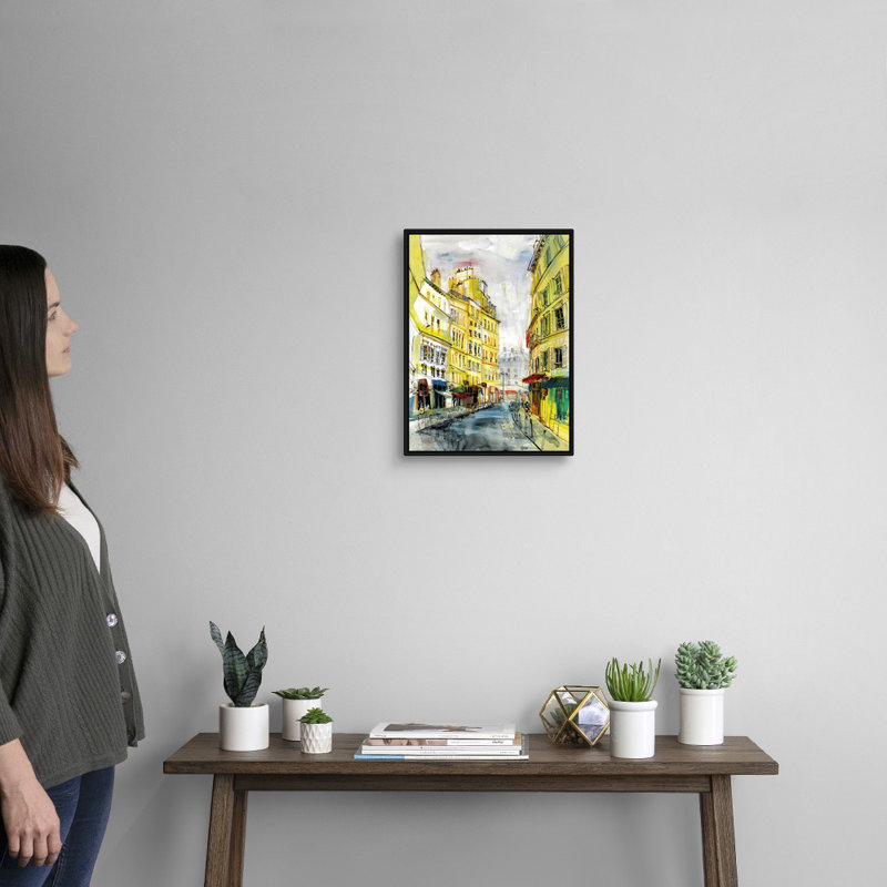 Reproduction d’art sur toile, "Paris Street" par Eleanor Doughty, Cadre noir, H 18 po x l 14 po x P 1,75 po
