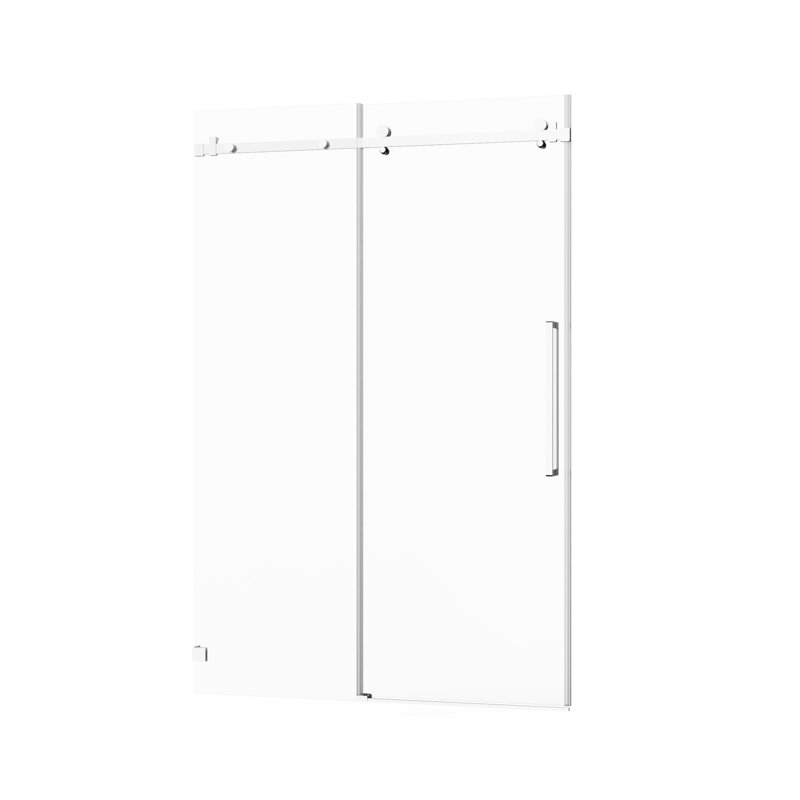 Porte de douche en verre coulissante l 48 po x H 72 po, finition, verre trempé de 1/4 po de 6 mm, facile à nettoyer, largeur réglable de 48 à 48 po, seuil anti-éclaboussures, poulies silencieuses, pièces coulissantes, conception à éclaboussures,