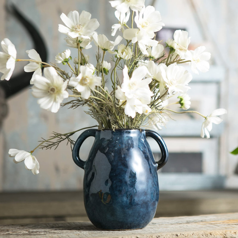Vase en céramique avec 2 poignées, Bleu
