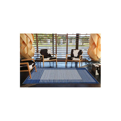Tapis lavable décoratif à rayures bleues