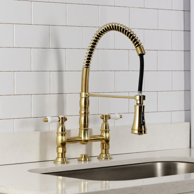 Kingston Brass Bel-Air Double-Handle 2-Hole Deck-Mount Pre-Rinse Bridge Kitchen Faucet
