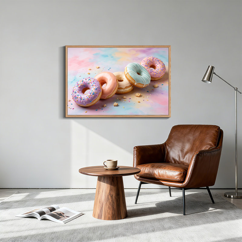 Toile assortie avec beignets glacés et paillettes sur fond pastel, H 32 po x l 48 po