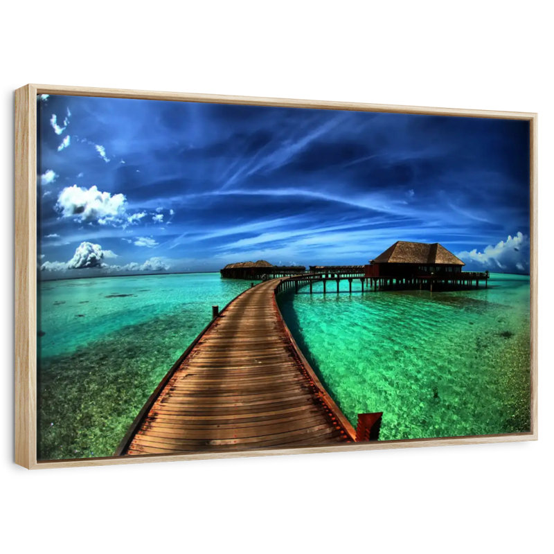Maldives Bungalow Dock, 25 po x 17 po, Cadre flottant en bois naturel