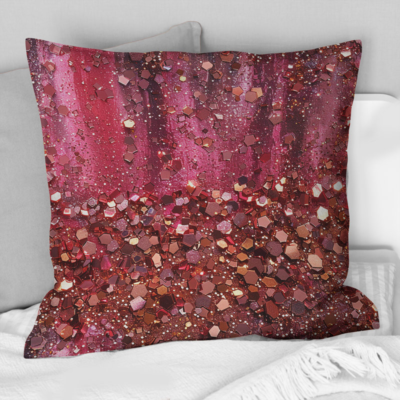 Coussin décoratif moderne rose doré Glamour Glitter II, H 16 po x l 16 po