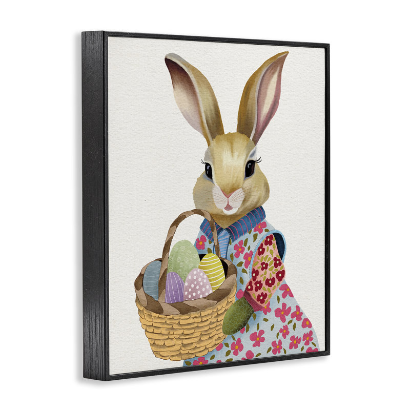 Lapin de Pâques féminin et œufs, estampe numérique, design par Regina Moore, H 30 po x l 24 po, Giclée encadrée noir minuit