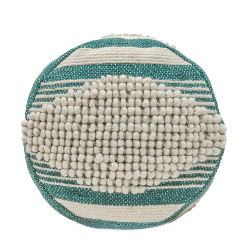 Diamond Handcrafted Fabric Cylindrical Pouf, Teal Fabric
