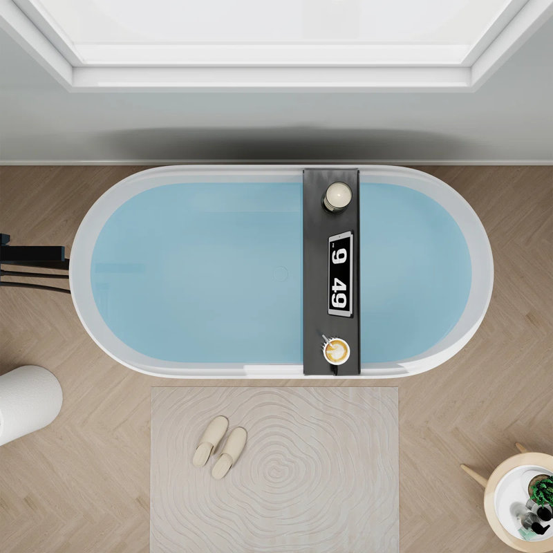 59'' Freestanding Soaking Solid Surface Bathtub In White, White
