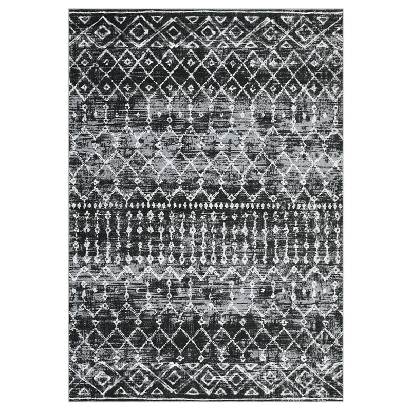 Tapis lavable moderne à motif géométrique Tribal, Noir, Tapis de couloir 2 pi x 6 pi