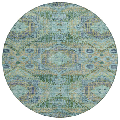 Machine Washable Indoor/Outdoor Xhevrie Green Rug
