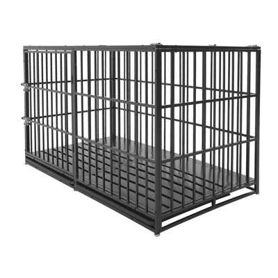 61" Extra Large Dog Kennel, Carbon Steel Structure, Flat Top Window, 2 Removable Abs Trays, Mat Included