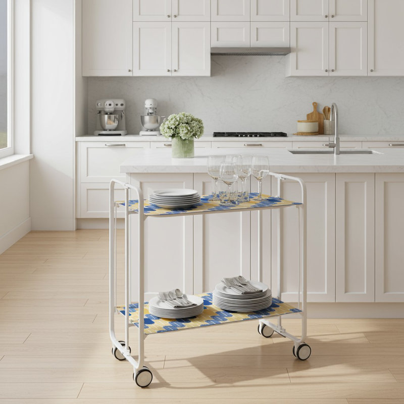 Yates Serving Cart, Yellow/Blue, White