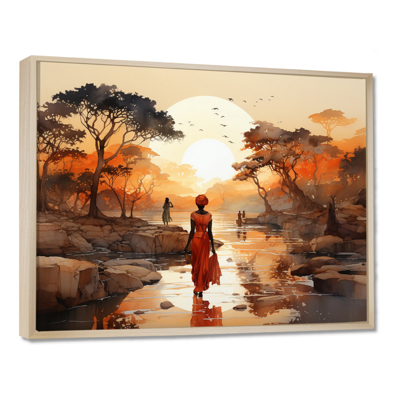 African Journey On Canvas Print, 24" H x 32" W, Floater Framed Print, Gold