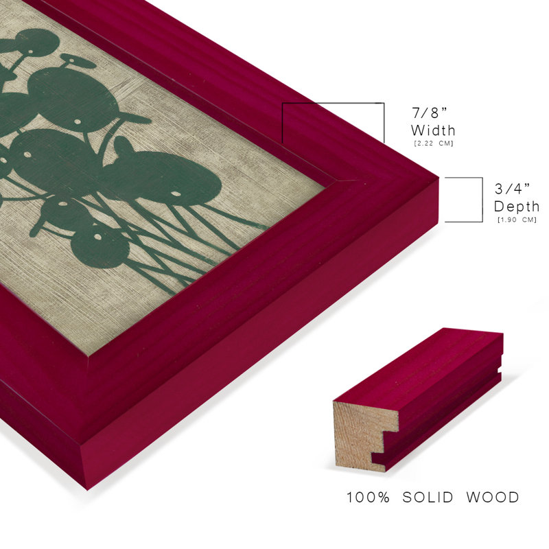 Derell, verdure rétro encadrée sur papier, Rouge cerise, H 6 po x l 4 po x P 1 po