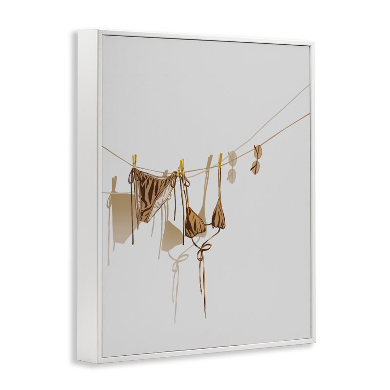 Sunlit Bikini sur corde à linge, estampe numérique, design par Ziwei Li, 14 X 11, Encadrement giclée blanc côtier