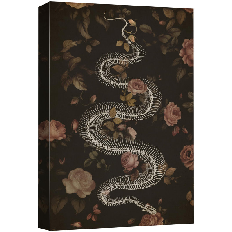 Moody floral serpent squelette gothique art moderne, Toile tendue, H 48 po x l 32 po
