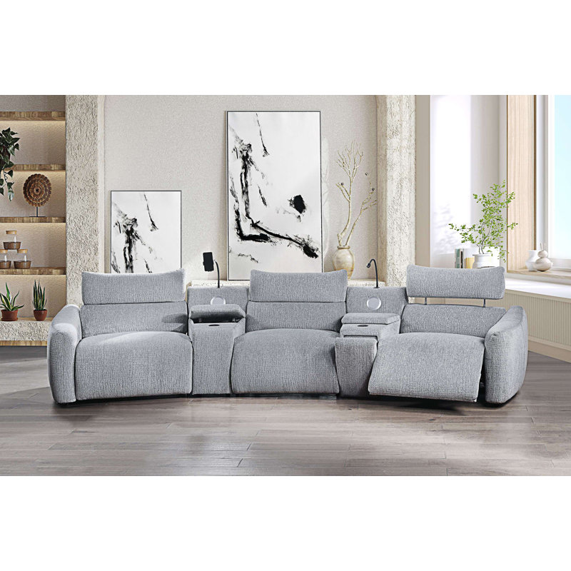 Canapé modulaire modulaire à mouvement électrique avec console, 2 chargeurs sans fil, 4 porte-gobelets et 2 haut-parleurs