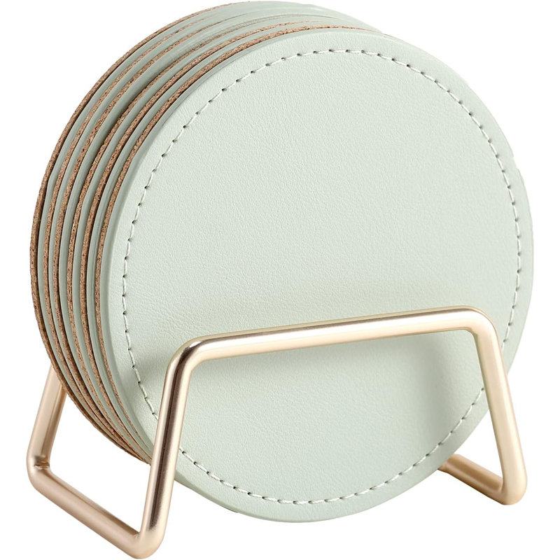 Ensemble de 6 sous-verres avec support en métal et support en métal en polyuréthane absorbant avec base en liège