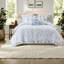 Ensemble de literie bleu pour lit double et queen, ensemble de couette à rayures volantées en microfibre 6 pièces