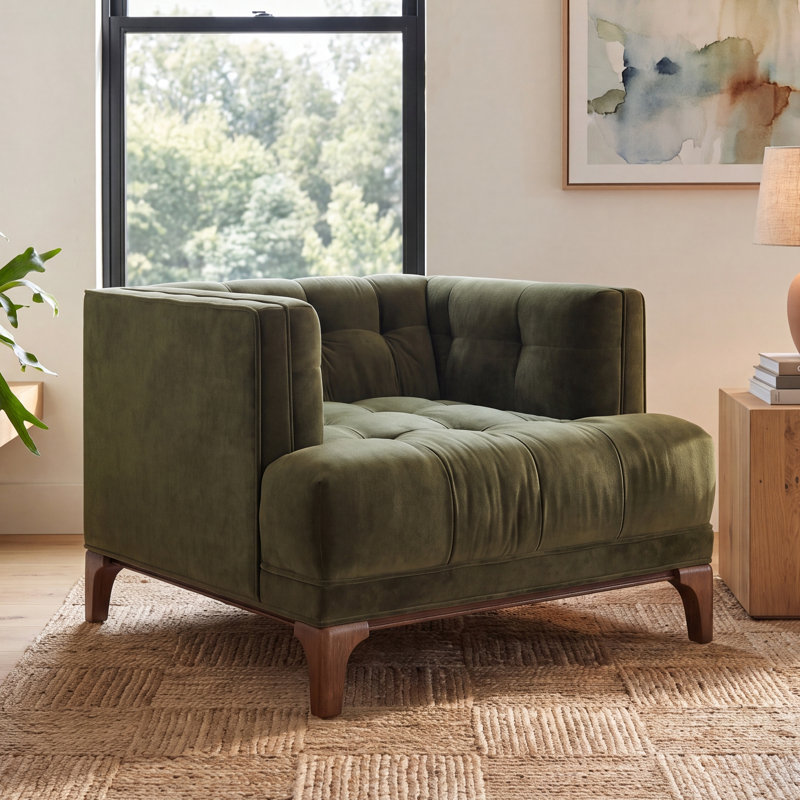 Bari Upholstered Armchair, Sapphire Olive Polyester Blend