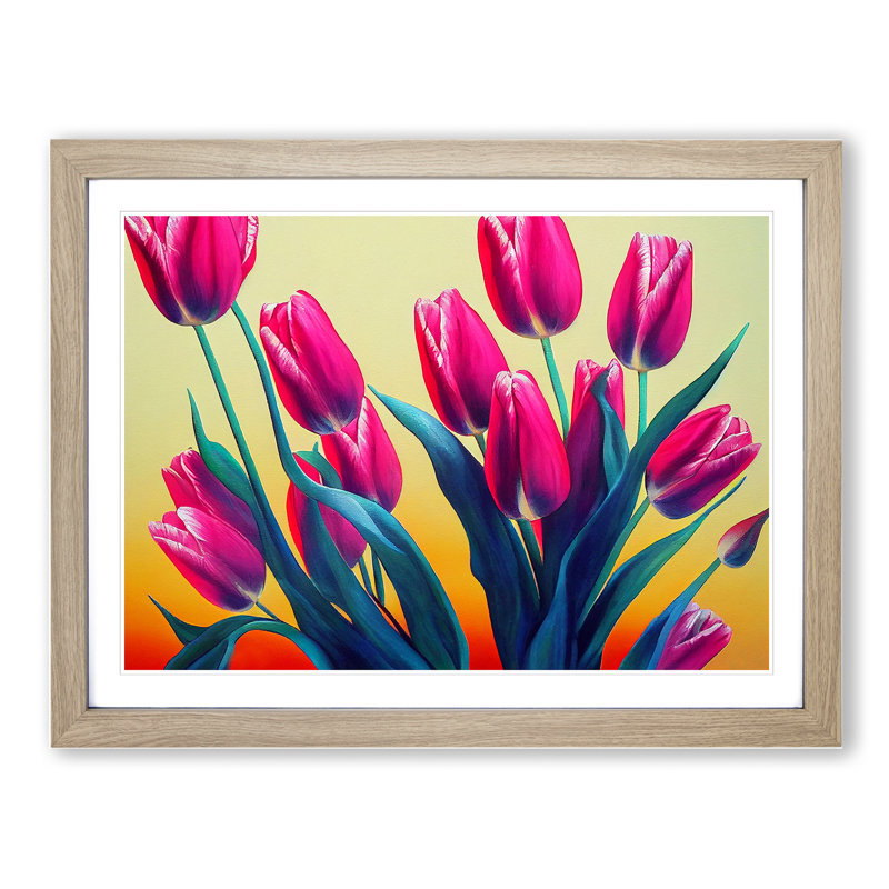Evocative Tulip Flowers - Framed Print, 46cm H x 64cm W x 2cm D, Oak