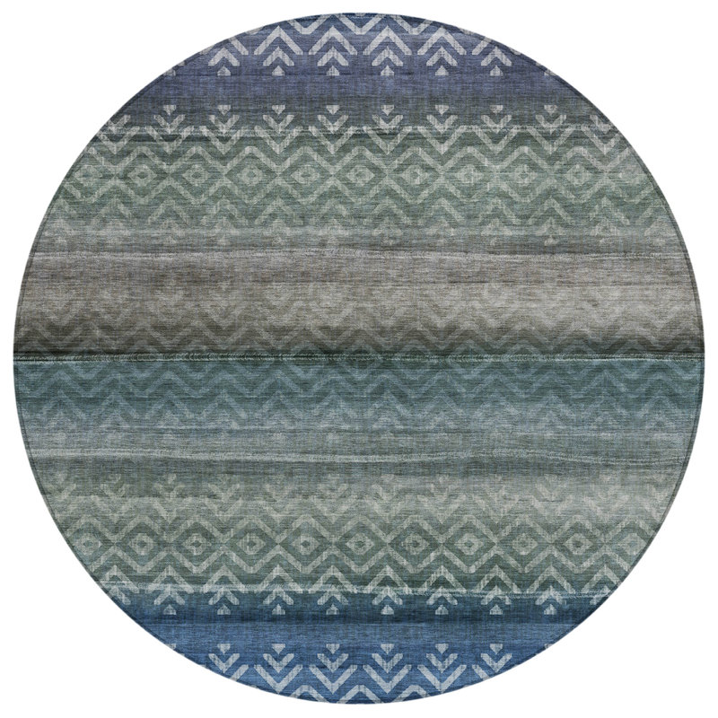 Machine Washable Indoor/Outdoor Xhevrie Blue Rug, Round 8'