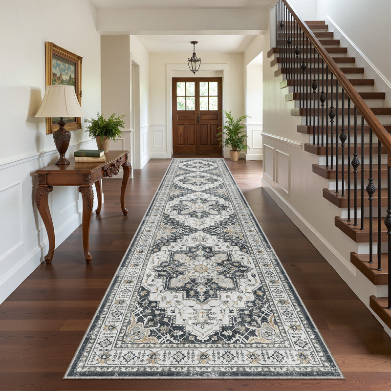 Tapis antidérapant Malila, Noir, Tapis de couloir 2 pi x 10 pi