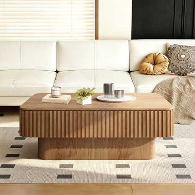38.6'' Fluted Lift-Top Coffee Table Solid Wood Veneered Modern Coffee Table Accent Tea Table With Storage And Adjustable Height
