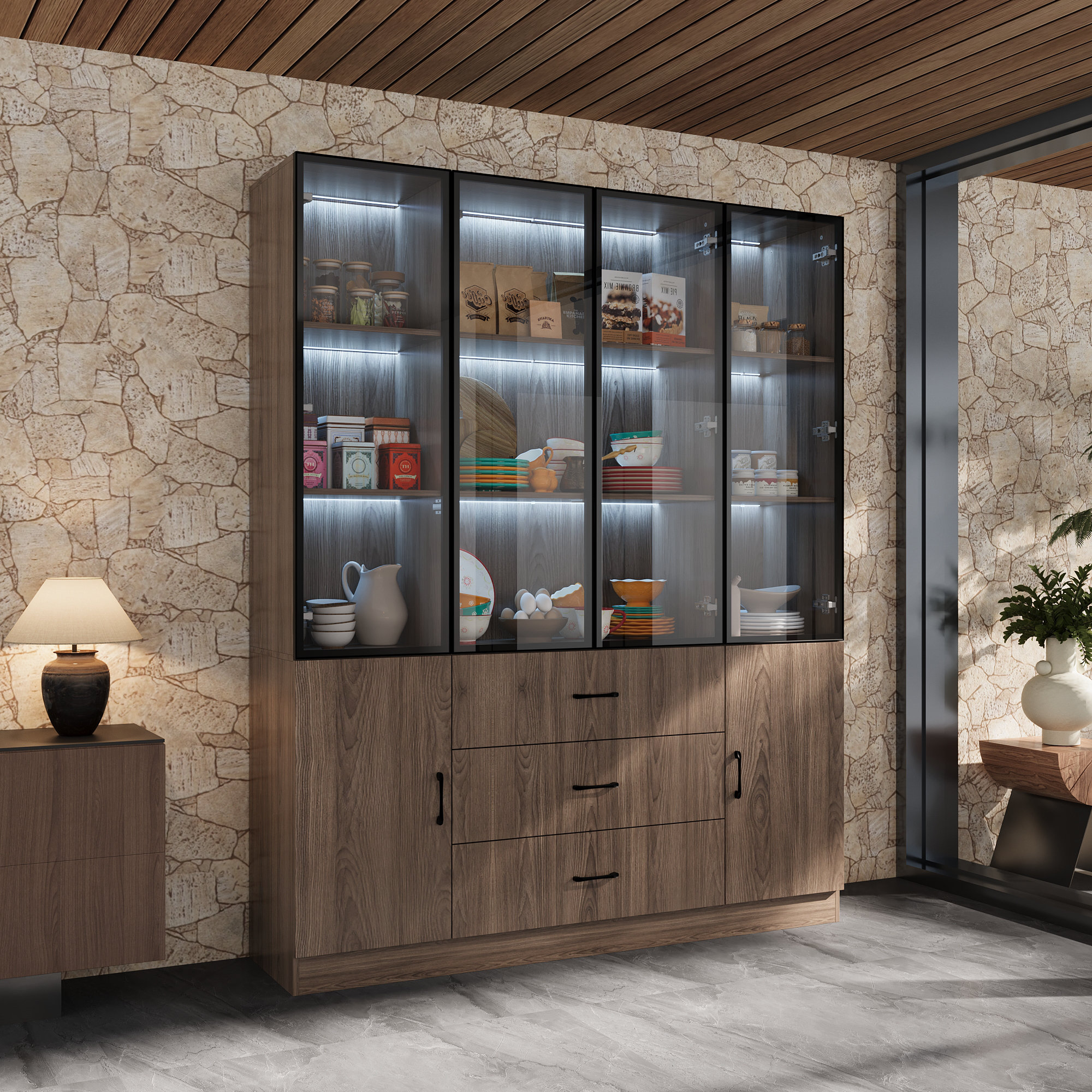 Ivy Bronx Display Cabinet With Tempered Glass Door And Adjustable ...