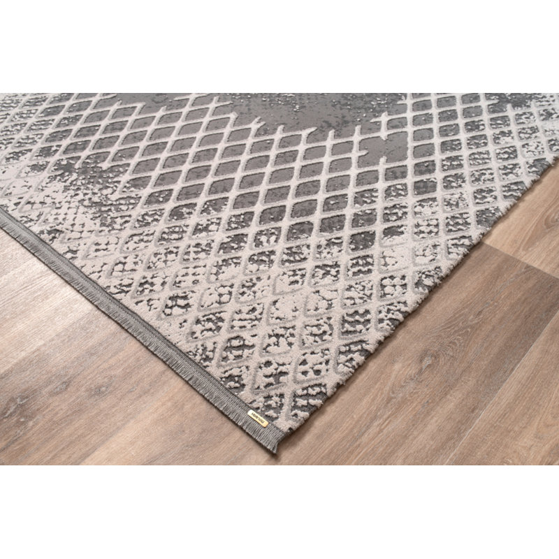 Surface tissée à la machine en polyester tissé à la machine Tabu Gray, Rectangle 2 pi 7 po x 5 pi