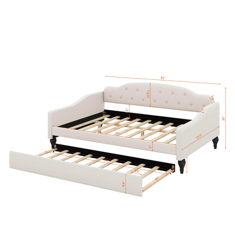 Full Size Upholstered Tufted Daybed With Trundle
