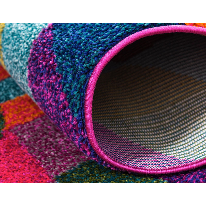 Tapis rouge / vert / mauve à motif géométrique Auyeung, Rectangle 8 pi x 11 pi