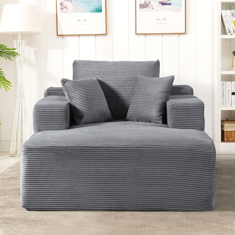 Méridienne convertible d'intérieur - surdimensionné en velours côtelé avec accoudoirs larges et coussins décoratifs, canapé-lit douillet et désossé, pour le salon, la chambre à coucher, aucun assemblage requis, gris foncé