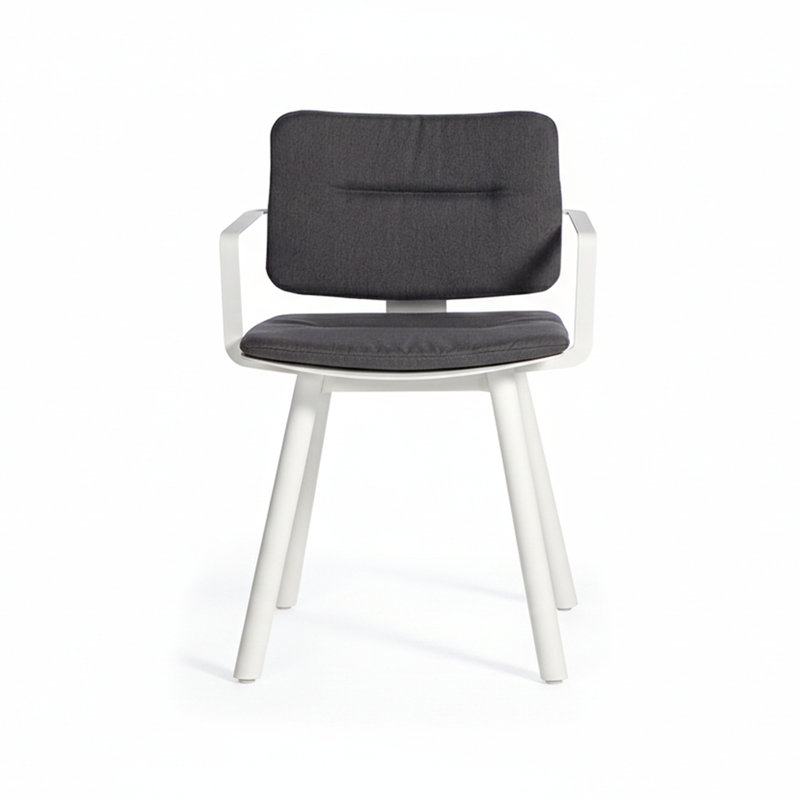 Coco Outdoor Dining Armchair, White/Faux Teak,  Canvas Natural
